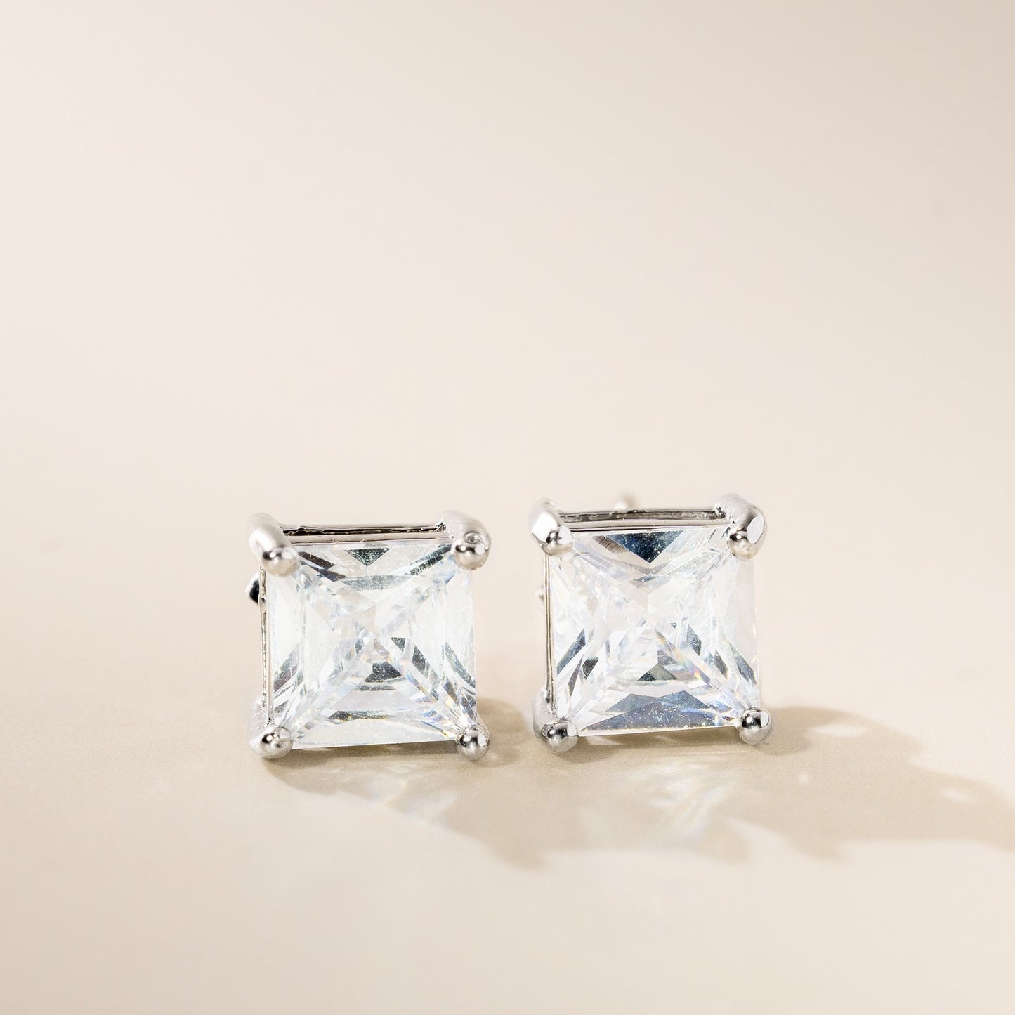 Square cubic zirconia stud earrings