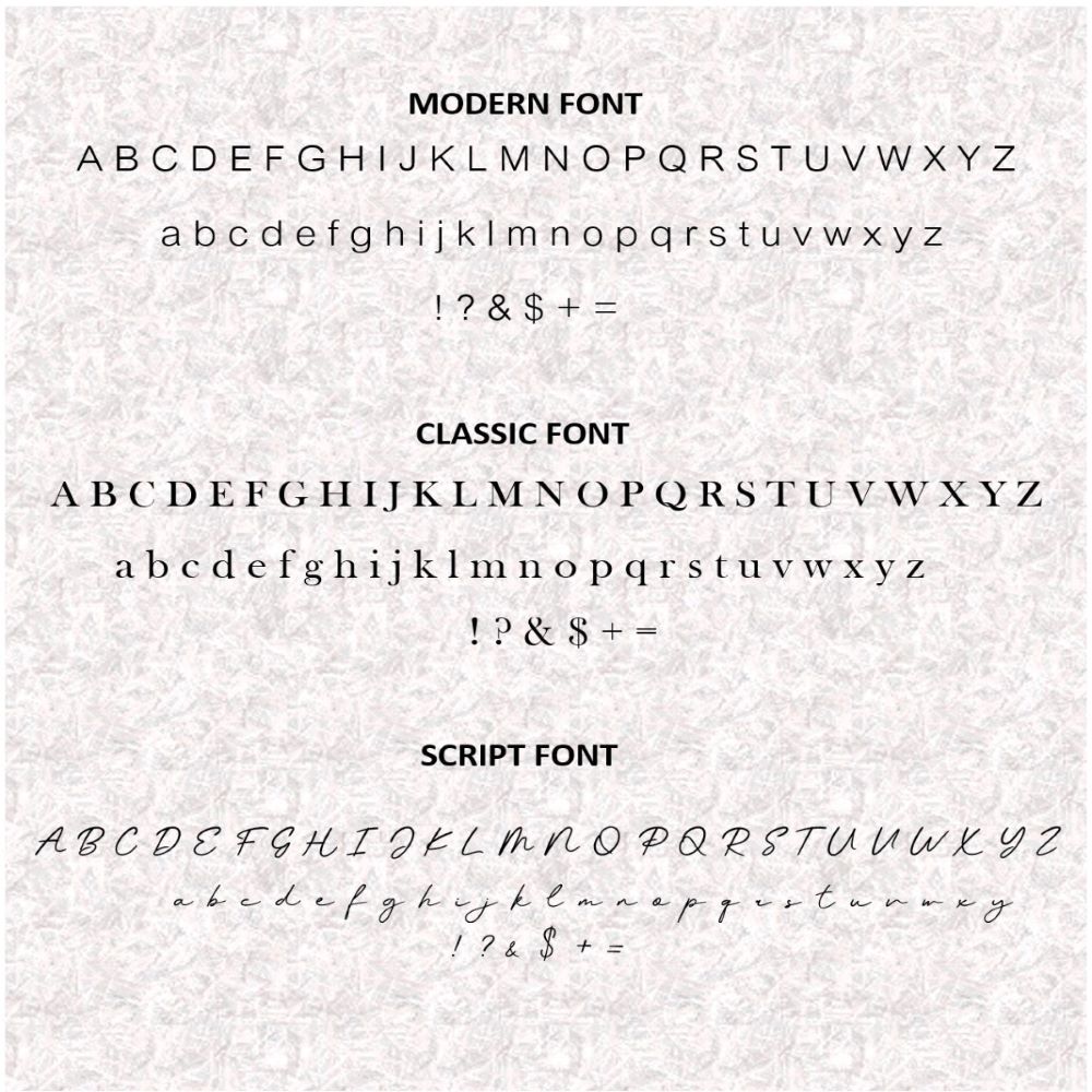 Available fonts for personalisation