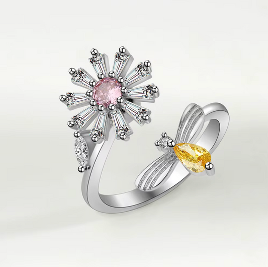 Flower & Bee Fidget Ring Mivy Jewellery