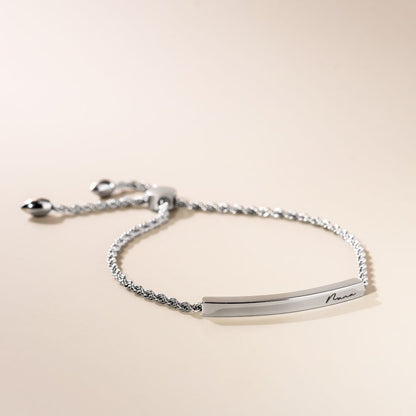 An adjustable silver rope chain bracelet with a lobster clasp closure, displayed against a neutral background.