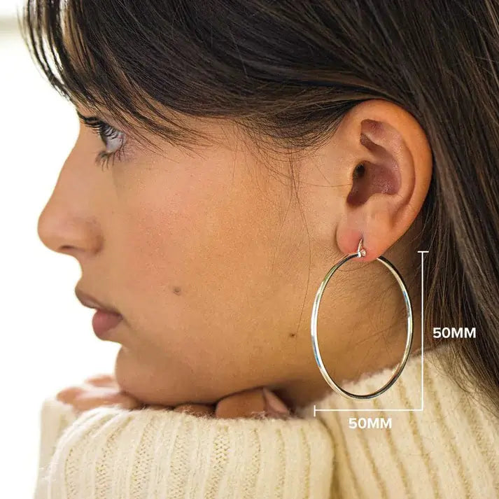 50mm hoop earrings Silver – Mivy Jewellery - Main Image