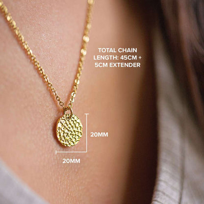 Dimensions of the gold hammered disc pendant necklace