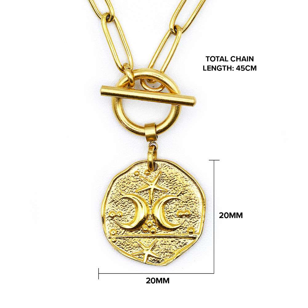 Dimensions of the gold star moon fob necklace
